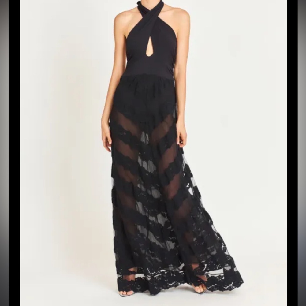 LoveShackFancy Carlotti Sheer Lace overlay navy Maxi Dress